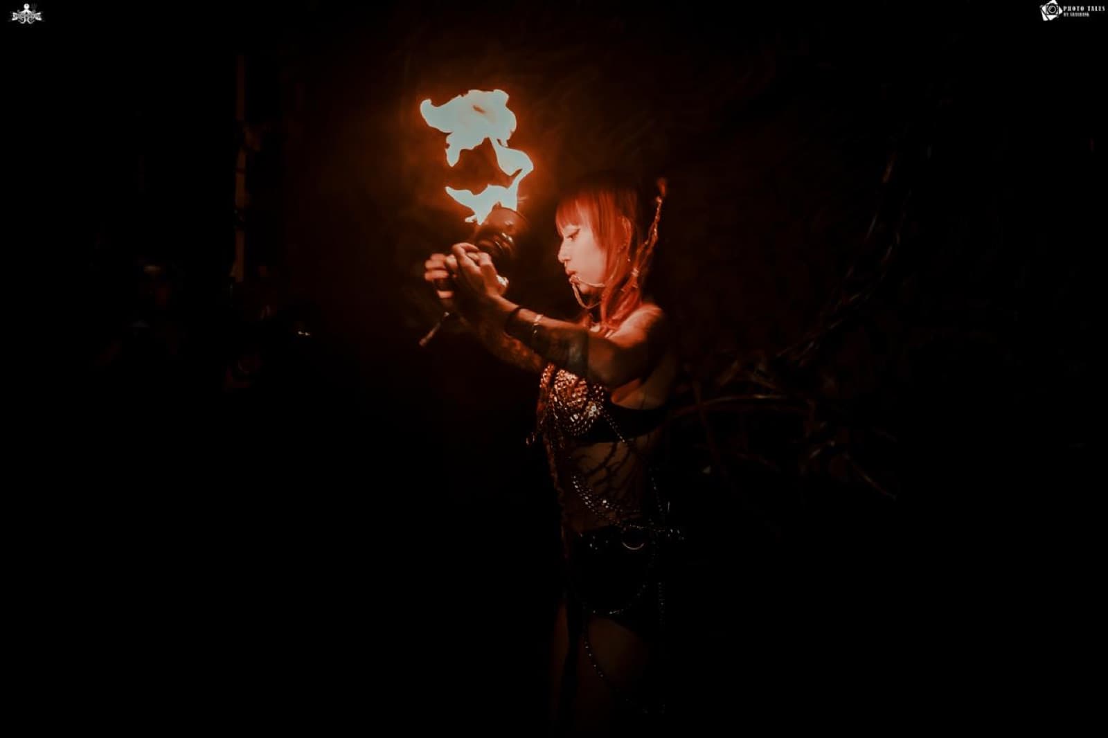 Fire dancer with a torch